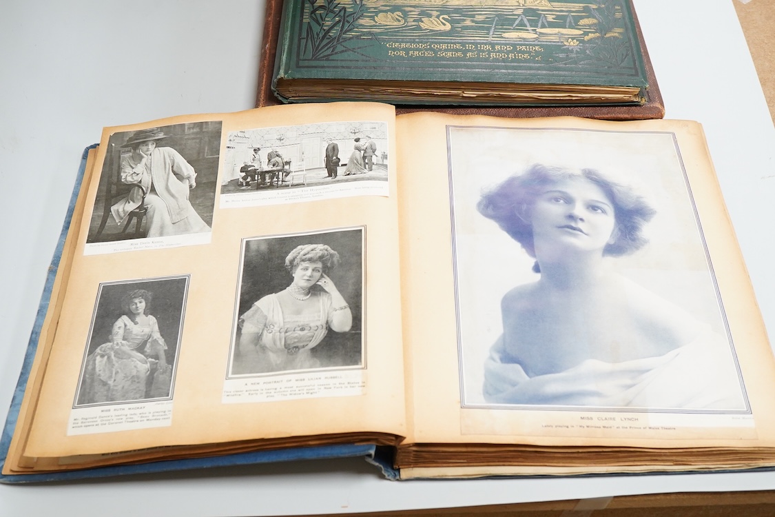 A collection of Victorian and later scrap books containing decoupage, newspaper cuttings and cutout prints